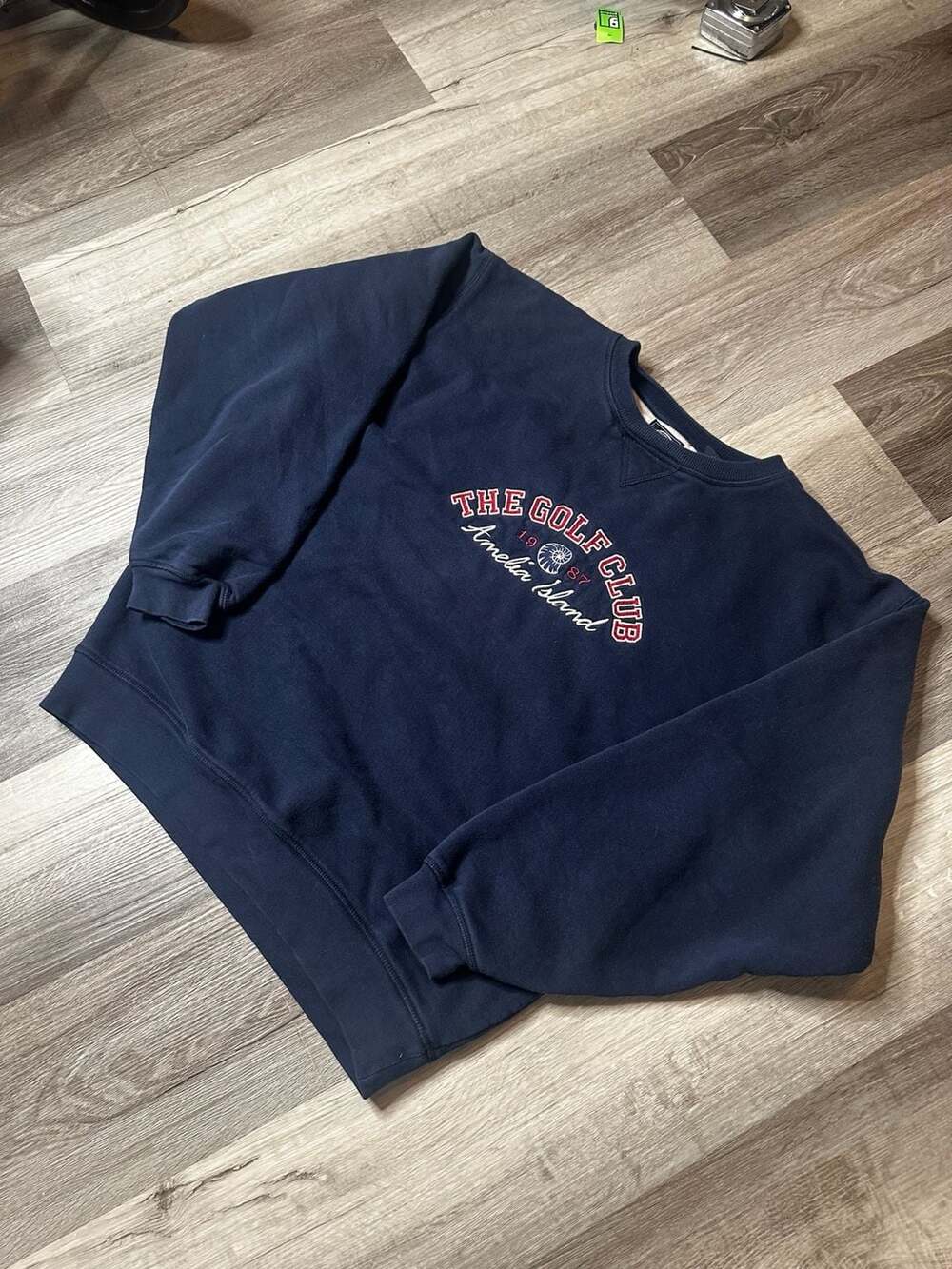 Ahead Authentics The Golf Club Amelia Island 1987 Embroidered Navy Blue Crewneck